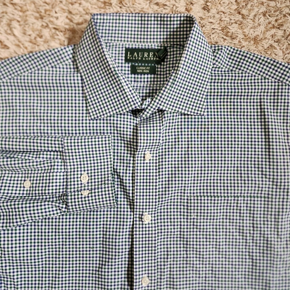Lauren Ralph Lauren‎ Plaid Men Sz 17.5 34-34 Long Sleeve Button Up